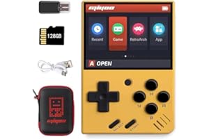 CAWEVON Mini V4 Handheld-Retro-Spielkonsole, 2,8 Zoll IPS 750x560 Auflösung Bildschirm, tragbare Spielkonsole, 2000mAh Akku, integrierte 64GB TF-Karte, mit Aufbewahrungstasche (Jaune, 64G)