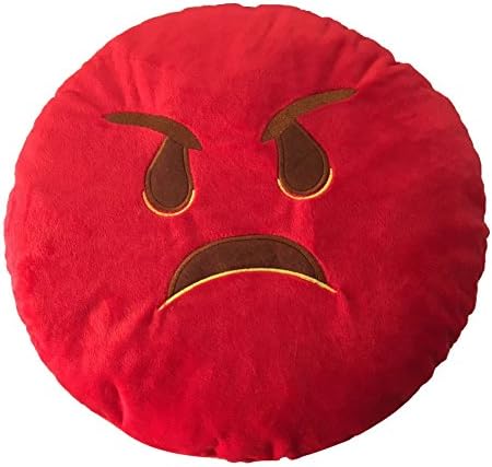 OneCreation Soft Emoji Smiley Emoticon 32cm Yellow Round Cushion Pillow Stuffed Plush Toy Doll - Angry Red
