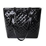 lacktasche weiß  AiSi Damen Lack Leder spiegelte Gitter Handtasche/Damenhandtasche/ Schultertasche/Shopper/ Umhängetaschen/Henkeltasche mit Reißverschluss Schwarz
