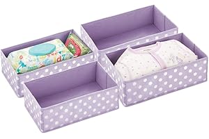 mDesign Juego de 4 Cajas de almacenaje para habitación Infantil o baño – Cesta organizadora Plegable a Lunares con 2 Compartimentos – Organizador de armarios en Fibra sintética – Lila Claro y Blanco