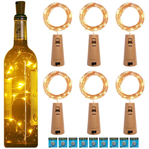 kolpop 3m 30 LED Flaschenlicht Batterie (6 Stück), Glas Korken Licht Kupferdraht Lichterkette Warmweiß für Party, Garten, Weihnachten, Halloween, Hochzeit, Beleuchtung Deko (außen/innen)