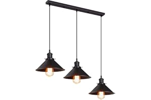 iDEGU 3 Luci Lampada a Sospensione Industriale, Vintage Lampadario a Sospensione in Stile Edison Attacco E27 Plafoniera Retrò Lampade da Soffitto per Cucina Caffè Bar Sala da Pranzo, 22cm, Nero Pieno