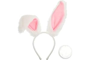 XDGBGFN kaninöron hårband och svans set vit rosa plysch kaninöronset för vuxna och barn halloween karneval cosplay