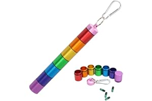 TSKDKIT Portapillole Settimanale Metallo Portapasticche Settimanale Tascabile Organizer Porta Pillole con Portachiavi e Gancio, Portapasticche Giornaliero Piccolo per Viaggi All'aria Aperta