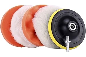 ZHEZHE 6pcs 6 inch （15cm）Polishing Pads Sponge and Woolen Polishing Waxing Buffing Pads Kits, Kit for Car Sanding Auto Polisher Buffer Set for Drill with M14 Drill Adapter