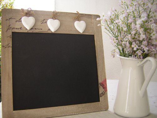 Memotafel Küchentafel Tafel 28 x 29 cm mit 3 Herzen Landhaus Stil