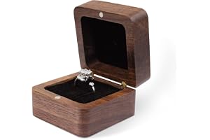 WisePoint Träringslåda, Mini Förlovningsringslåda med Enkelt Fack, Liten Fyrkantig Ringslåda, Elegant och Retro Organisatör för Vigselringar