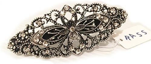 RASS Accessories Antique Diamante Filigree Silver Flower Crystal Barrette Large Bridal Hair Slide Clip Victorian