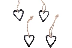 ‎MARZOON Marzoon 4 x Metal Heart Pendants, 4.5 x 5 cm, Open Black Lacquered Metal Hearts for Hanging, Vintage Decoration for Gifts, Mini Decoration, Souvenir