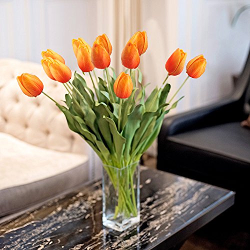 MIHOUNION 10 Stück Künstliche Tulpe Blumen Kunstblumen Real Touch Dekoriere Blumenstrauß Bridal Wedding Bouquet Mutterstag Geschenk (orange) - 6