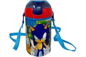 CARTOON Borraccia con apertura pop-up Sonic bottiglia in plastica riutilizzabile con tracolla BPA Free capacità 450 ml