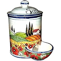 CERAMICHE D'ARTE PARRINI- Italienische Kunstkeramik, jar salz Dekoration Landschaft Mohnblumen, handgemalt, hergestellt in Italien Toscana