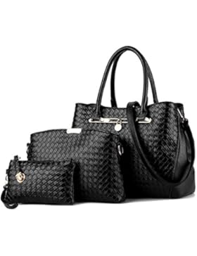 Tibes Art und Weise PU Leder Damen Handtasche + Schultertasche + Geldbeutel 3pcs Beutel Webart Tote