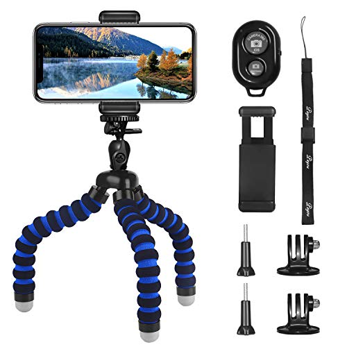 PEMOTech Mini Trípode Móvil Flexible, [5 en 1] Estilo Octopus Trípode con Obturador Remoto + 2 Piezas Gopro Adaptador + Adaptador de Montaje Telefónico para iPhone,Samsung,GoPro,Cámara Digital