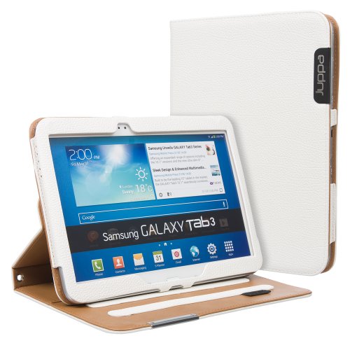 Juppa® Executive Leder Hülle Tasche mit Premium Interieur Leder umfasst Ständer Feature, Kartenhalter, Displayschutzfolie, Tragegurt und Eingabestift Kugelschreiber für Samsung Tab 3 10.1 Inch GT P5200 P5210 Tablet (Weiß / White)