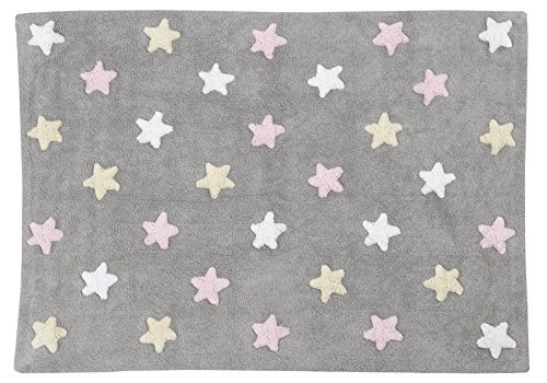 Lorena Canals Tricolour Stars Washable Rug (Grey/Pink)