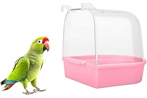 MEISH Bird Bath Tub Pet Bird Bath Box with Hooks Bird Cage Hanging Bathtub Bird Cage Accessory Supplies for Parrot Canary Budgies (Pink)