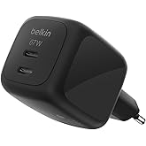 Belkin BoostCharge Pro 2 Portlu USB-C Şarj Cihazı 67 W, hızlı şarj | 2 USB-C portuna sahip &ccedil;ift portlu GaN şarj cihazı, MacBo