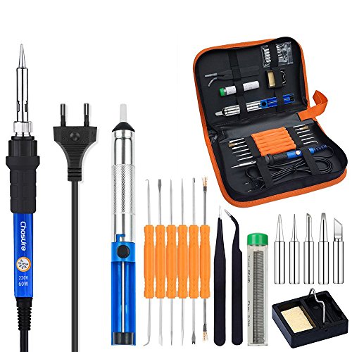 Chosure Lötkolben Set einstellbarer Schweißtemperatur 60W 220V, Lötkolben Kit Soldering Iron Set Gesamt-Set 17 Stck