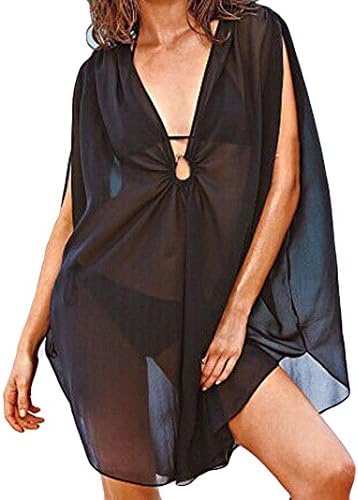 Womens Bikini Cover Up, Sonnena Women Fashion Chiffon Bathing Suit Beach Cover Up Womens Loose Beachwear Swimwear Sunscreen Bikini Cover-up Beach Dress Summer Swimsuit (S, Black)