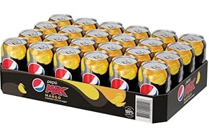 Pepsi Max Mango, Das zuckerfreie Erfrischungsgetränk von Pepsi ohne Kalorien, Koffeinhaltige Cola mit Mango Geschmack in der Dose, EINWEG (24 x 0.33 l) - Cannapla Versandschutz