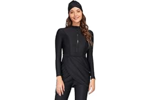 EOTCT Muslimischer Badeanzug für Damen, 3-teilig, langärmelig, islamischer Badeanzug, Arabisch, Badeanzug, Hijab Burkini im BH integriert, vollständige Abdeckung