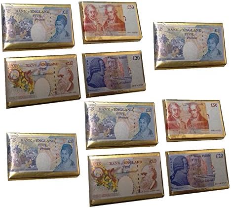 10 x £5 £10 £20 £50 Pound Notes Milk Chocolate Money Gold Foil