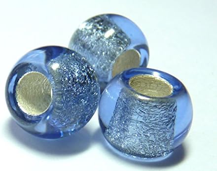 Lenka Republika 12MM CZECH GLASS ROUND LARGE HOLE EUROPEAN STYLE BEADS - SILVER LINED LIGHT SAPPHIRE BLUE - D041
