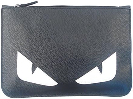 FBA_Monster Eye Detailed Plain Black Clutch (White)