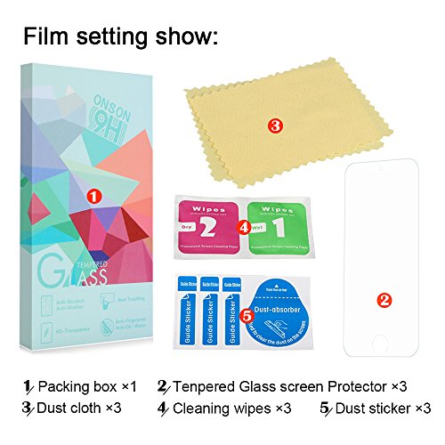 iPhone 5S/SE/5C/5 Screen Protector, ONSONÂ® [3-Pack] Premium Tempered Glass Screen Protector for Apple iPhone 5S/SE/5C/5 (4 inch) 9H Hardness, Anti Fingerprint, No Bubbles