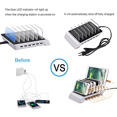 Dock Station di Ricarica INKERSCOOP Caricabatterie da Tavolo con 6 Porte USB Caricatore per Smartphone e Tablet (argento)