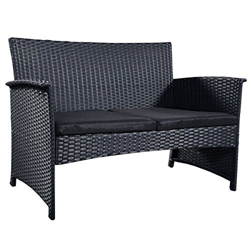 4tlg Poly Ratten Gartengarnitur Gartenmöbel Rattanmöbel Lounge Sitzgruppe Sofa Garten Set mit Glastisch Lounge Set Ratten Lounge Polyrattan Schwarz