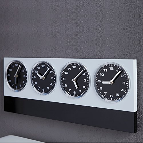 MODERNE WANDUHR „GLOBAL“ mit 4 Uhrwerken und Magneten silber schwarz von Xtradefactory - 2