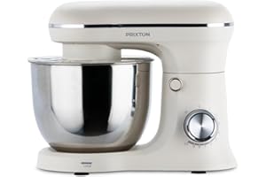 PRIXTON Mixeur pétrisseur KR250 pour pâtisserie, puissance 1500 W, 10 vitesses, bol en acier inoxydable de 5 litres, 3 accessoires, couvercle transparent (Blanc Crème)