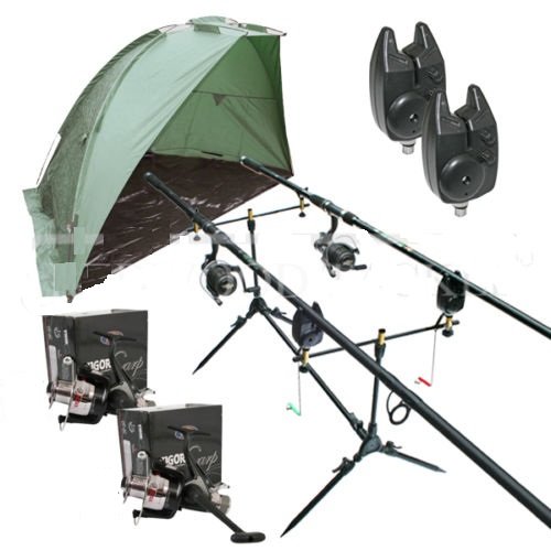 1 Standard PlusCarp Fishing Set & Bivvy/Shelter, Rods, Reels, Pod, Alarms