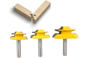 BIGP 3 Stück 45 Grad Verleimfräser Gehrung Fräse Set, 8 mm Schaft 45° Lock Miter Router Bit, 1-3/8", 1-1/2", 2" Schnittdurchmesser Verleimfräser Gehrung Verleimfräser Oberfräser