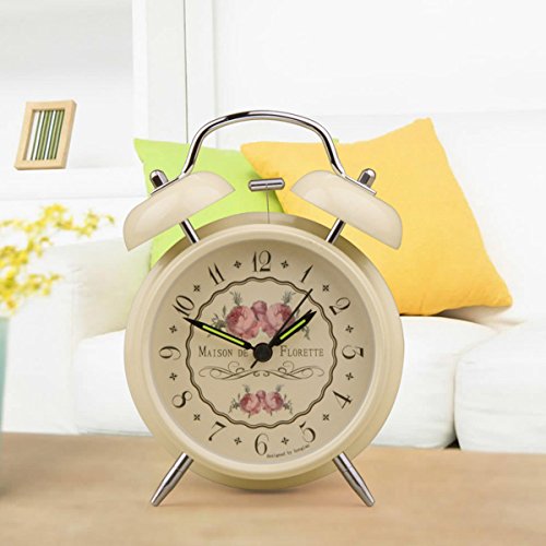UniqueBella 4 inch keine Tickende Nachtlicht Nostalgischer Doppelglocke Alarm Uhr Glockenwecker mit Quarzlaufwerk – Super Laut #3 - 2