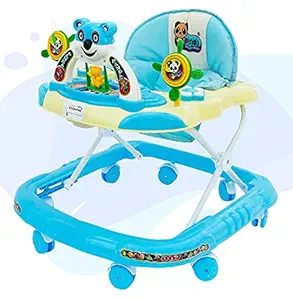 EVOHOME Panda 007 Smart Musical Round Toddler Baby Walker with Comfy 3-in-1 Height Adjustable with Light and Musical Toy Bar and Ultra Soft Seat for Kids (6 Month + Age) (Kids Walker, Blue) (Blue)