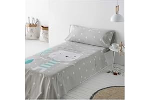 COTTON ARTean Juego de sabanas Infantil/Juvenil Jorge Cama de 90 x 190/200. 100% ALGODÓN. Color Gris