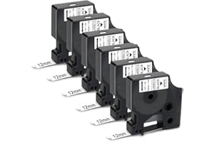UniPlus Cintas de Etiquetas Compatible para Dymo D1 45013 S0720530 A45013 Cartucho para LabelManager 160 210D 260P 280 500TS LabelPoint 150 250 LabelWriter 450 Duo 12mm x 7m Negro sobre Blanco 6-Pack