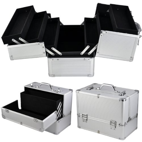 chinkyboo Professional Extra Large Space Aluminium Beauty Cosmetic&Makeup Case Toiletry Storage Nail Hairdressing Vanity Box Valentines Day Gift (Silver)