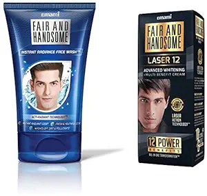Fair and Handsome Instant Radiance Face Wash, 100g & Fair and Handsome Laser 12 Advanced Whitening and Multi Benefit Cream, 60g