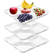 Lot De 4 Plateaux à Compartiments Snack 5 Sections - Assiettes Apéritif Fruits Noix - 4 Couleurs