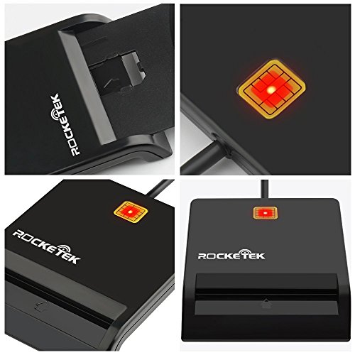 Rocketek USB Chipkartenleser / SmartCard Reader | Plug&Play | Power/Status-LED | USB bus-powered | HBCI Fähig | Windows 10-kompatibel | schwarz (Hochglanz) - 5