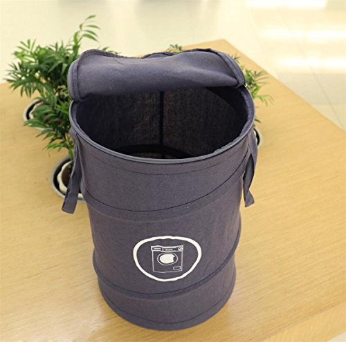 FuXing Faltbar Wäschekorb Polyester Baumwolle Runden Kleidung Wäschekorb Tasche Pop-up Wäschebox Wäschesäcke Wäschekörbe Wäschesammler Wäschetruhe Wäschesack Aufbewahrungsbehälter 13.8 * 19.7 Zoll (Grau) - 2