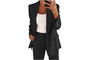 MRAT Conjunto de blazer para mujer, trajes de 2 piezas para mujer, chaqueta de manga larga con botones, pantalones largos, color sólido, trajes de dos piezas, ropa de abrigo con solapa, blazer y