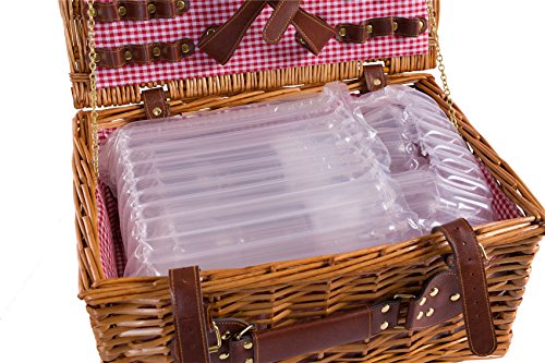 eGenuss LY1801RED cesta de picnic canasta de mimbre cubertería vidrio cerámica acero inoxidable para 4 personas color miel rojo Baviera 43 (L) X 30 (W) X 20cm (H) - eGenuss