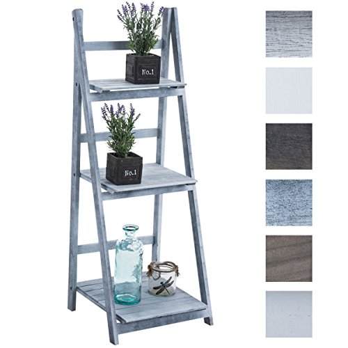 CLP Leiterregal, Treppenregal YANA, 3 Böden, dekoratives Holz-Regal ca. 110 x 40 x 40 cm grau