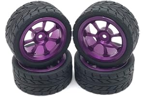 WORKSDUO Für Wltoys 144001 144010 124016 124017 124019 124018 A959 A949 A969 A959B RC Autoteile 65 mm Metallfelge & High Grip Gummireifen Ersatz AC. Zubehör (Farbe: Lila)