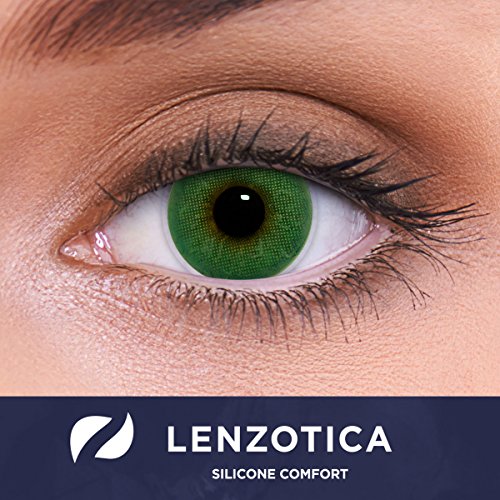 Lentes de contacto de hidrogel de silicona verdes naturales 'Atlantis Green' de alta cobertura + contenedor de LENZOTICA I 1 par (2 piezas) I DIA 14.00 I sin aumento I 0,00 dioptrías